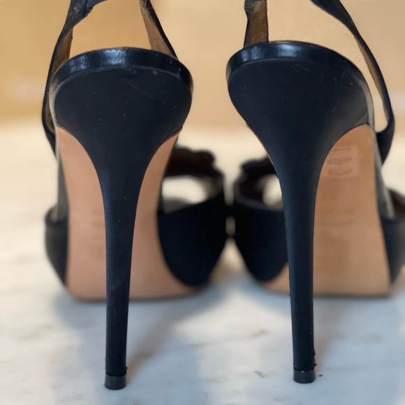 ALEXANDER MCQUEEN black satin sling back heels - Picture 7 of 9